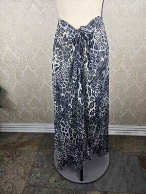 LOF One Size Gray Black White Animal Print Sarong Sheer Tie Waist LightweightNWT